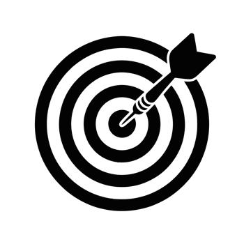 A black bullseye target is depicted with a single dart perfectly hitting the center. cutouts png