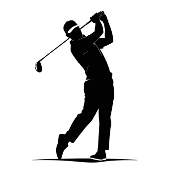 A silhouette of a golfer captures the moment just after a swing, highlighting the dynamic pose and movement. cutouts png