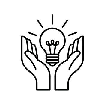 Two hands are depicted lifting a light bulb, symbolizing the nurturing of ideas. cutouts png
