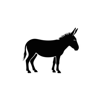 A black silhouette of a donkey cutouts png