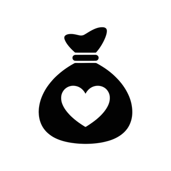 A simplistic black silhouette of a tied bag features a prominent heart shape in the center. cutouts png