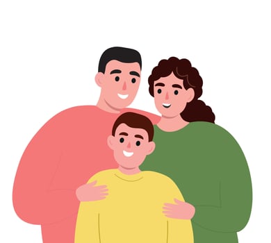 Happy family together. Dad, mom, son love, hug each other. flat graphics. vector