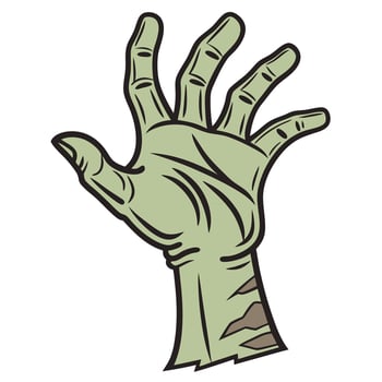 A Cartoon Illustration of a Decaying Zombie Hand Reaching Upward vector