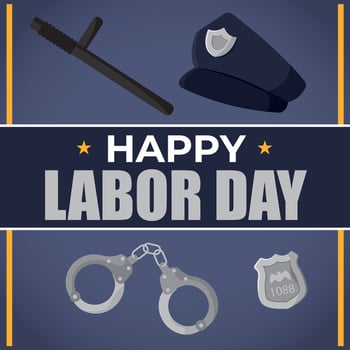 Police badge Labor Day card. vector