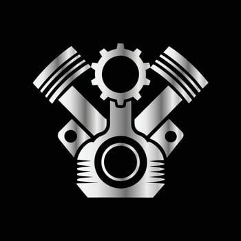 a black and white logo of a motorcycle engine. Steering wheel and gear logo vector
