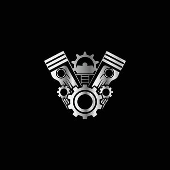 a black and white logo with a motorcycle engine. Automotive engine logo design. vector