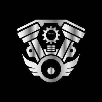a motorcycle engine logo with a gear on it vector