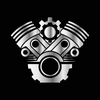 a silver engine logo on a black background. vector