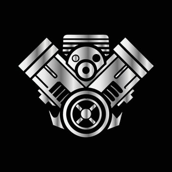 a black and white logo of a motorcycle engine. Piston and gear logo design template. vector