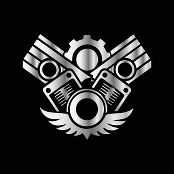 a silver logo with two engines on it vector