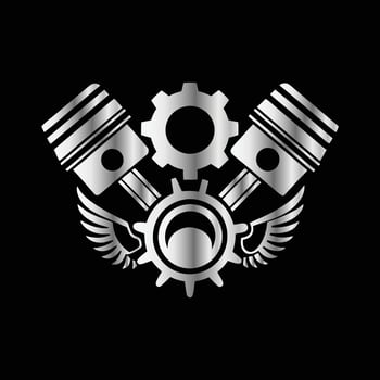 illustration of a motorcycle engine with gears and wings on a black background vector