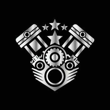 a motorcycle engine with gears and stars on a black background vector
