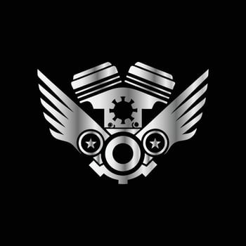 a motorcycle engine with wings on a black background vector