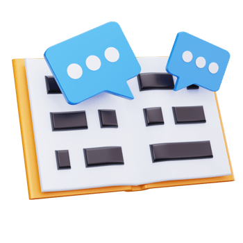 Open book with two blue speech bubbles png
