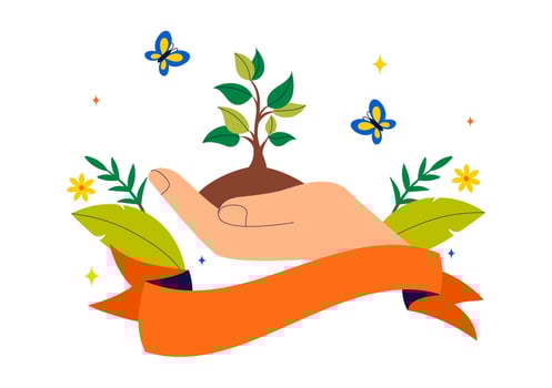 Environmental Awareness Illustration with Trees and Global Earth Map in Flat Style vector