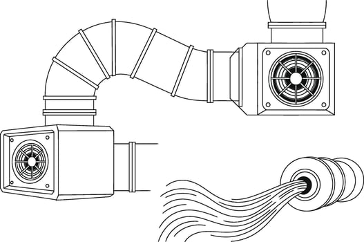 Clean air duct system with fans and ventilation drawing showing airflow for environmental engineering concepts vector