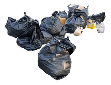 Large group of waste in black plastic bag at garbage dump isolated with clipping path in file format png