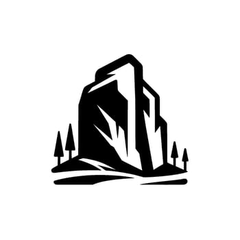 Black White Mountain with Trees Minimalist vector