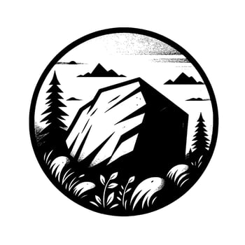 Minimalist Mountain Landscape Badge in Black and White vector