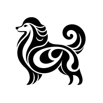 Elegant Black and White Dog Silhouette Tribal , Illustration vector