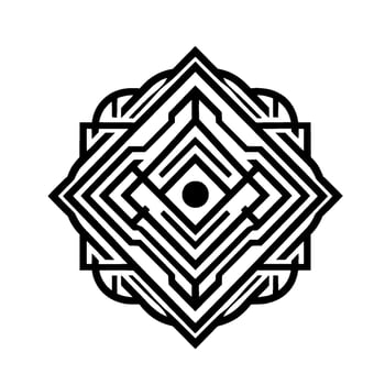 Geometric Labyrinth Minimalist Black White Mandala vector