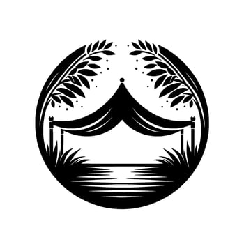 Black White Tent Silhouette in Circle Frame vector