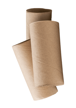 Side view of three tissue paper cores or toilet paper tubes after used out of paper in stack isolated with clipping path in file format png