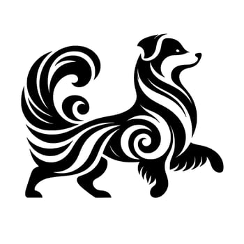 Stylized Dog Silhouette, Black White Swirl vector
