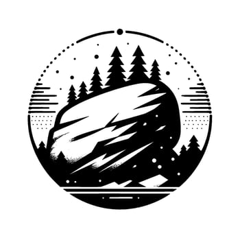 Mountain and Forest Scene in Circular , Minimalist Illustration vector