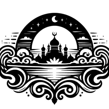 Islamic Mosque Silhouette in Black and White, Artistic vector