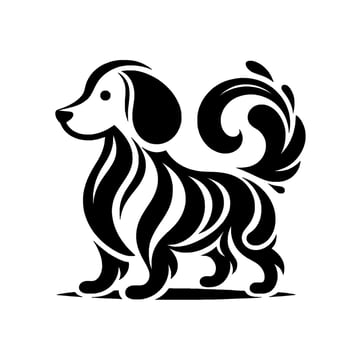 Stylized Black and White Dachshund , Decorative Art vector