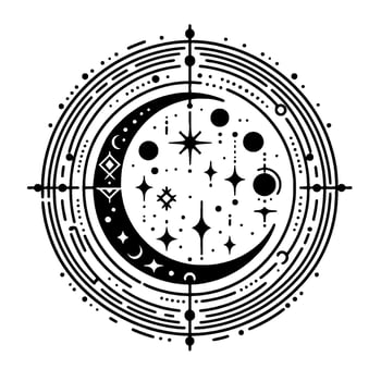 Celestial Mandala Minimalist Crescent Moon Starburst vector
