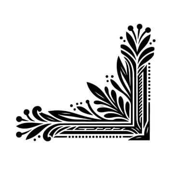 Elegant Corner Floral Element, Black and White, Ornamental vector