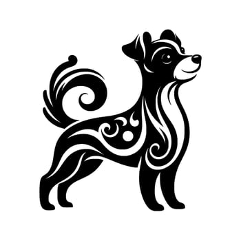 Stylized Black White Dog Illustration with Ornamental Swirls vector