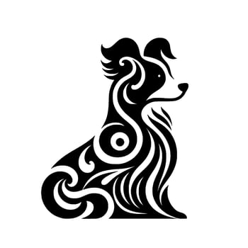 Ornamental Dog Silhouette Tribal Art, Black White vector