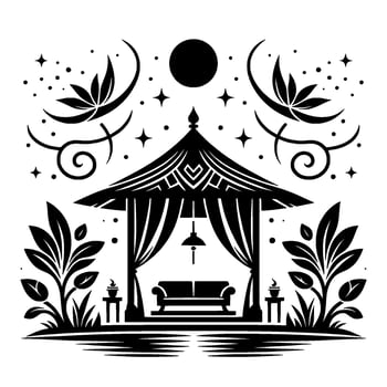 Tranquil Gazebo Silhouette Night, Nature, Relaxation vector