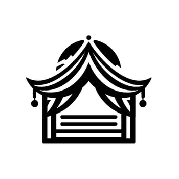 Minimalist Asian Gazebo Silhouette, Black and White vector
