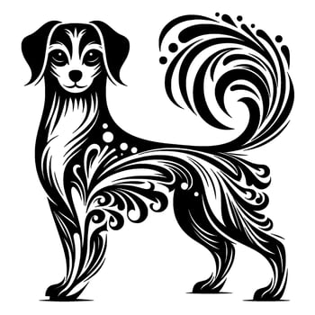 Elegant Dog Tattoo Illustration Swirling Art on White vector