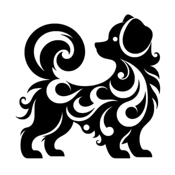 Decorative Black and White Dog Silhouette with Tribal Art vector