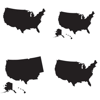 All fifty US states in one silhouette map collection great for educational projects vector