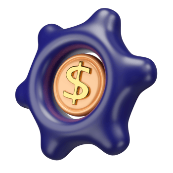 3d cartoon coins in gear icon isolated. investment or business finance, let money work concept, 3d illustration render png