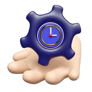 3d cartoon hand with clock in gear icon isolated. minimalism, time management, productivity concept, 3d illustration render png