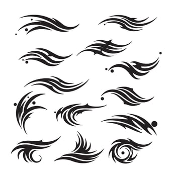 Clean ornament shapes with flowing swirl and swoosh accents in silhouette form vector
