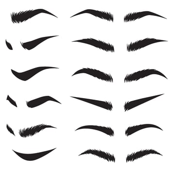 Stylish eyebrow and eye lash silhouette set for cosmetic and fashion use vector