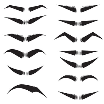 Fashion eyebrow icon collection with various bold brow styles in silhouette vector