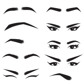Eyebrow and eye shape icon collection for beauty salon design in silhouette style vector