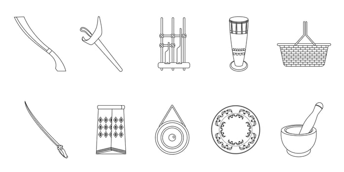 Indonesian traditional tools outline set illustration vector