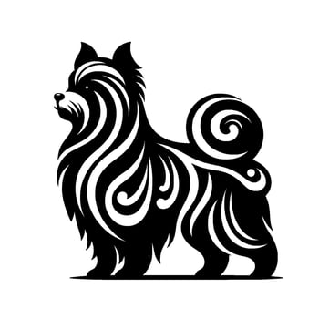 Stylized black and white dog silhouette, decorative vector
