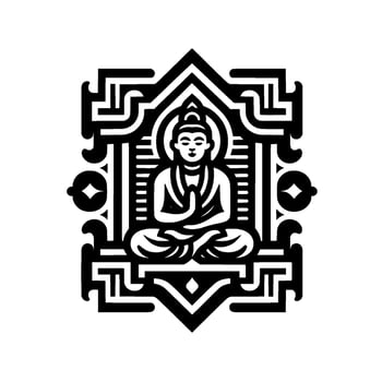 Intricate black white buddha illustration spiritual symbol, minimalist vector