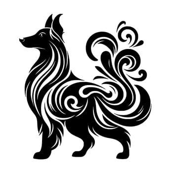 Ornamental dog silhouette, black and white vector